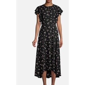 Kate Spade Women's Ditsy Begonia Black Floral Dress Flutter Sleeve Size 12